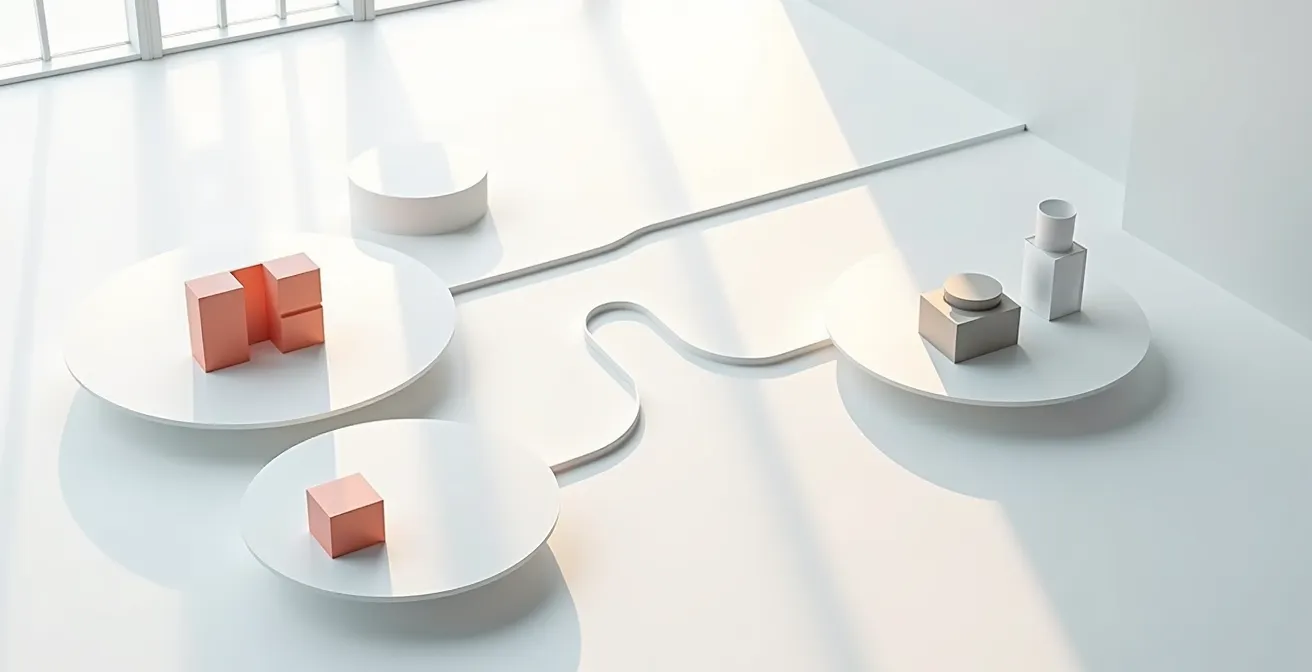 Abstrakte Darstellung von automatisierten Prozessen, die Zeit und Ressourcen sparen, symbolisiert durch fliessende Formen.