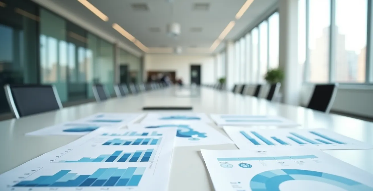 Professioneller Businessplan mit Finanzdiagrammen auf Schreibtisch