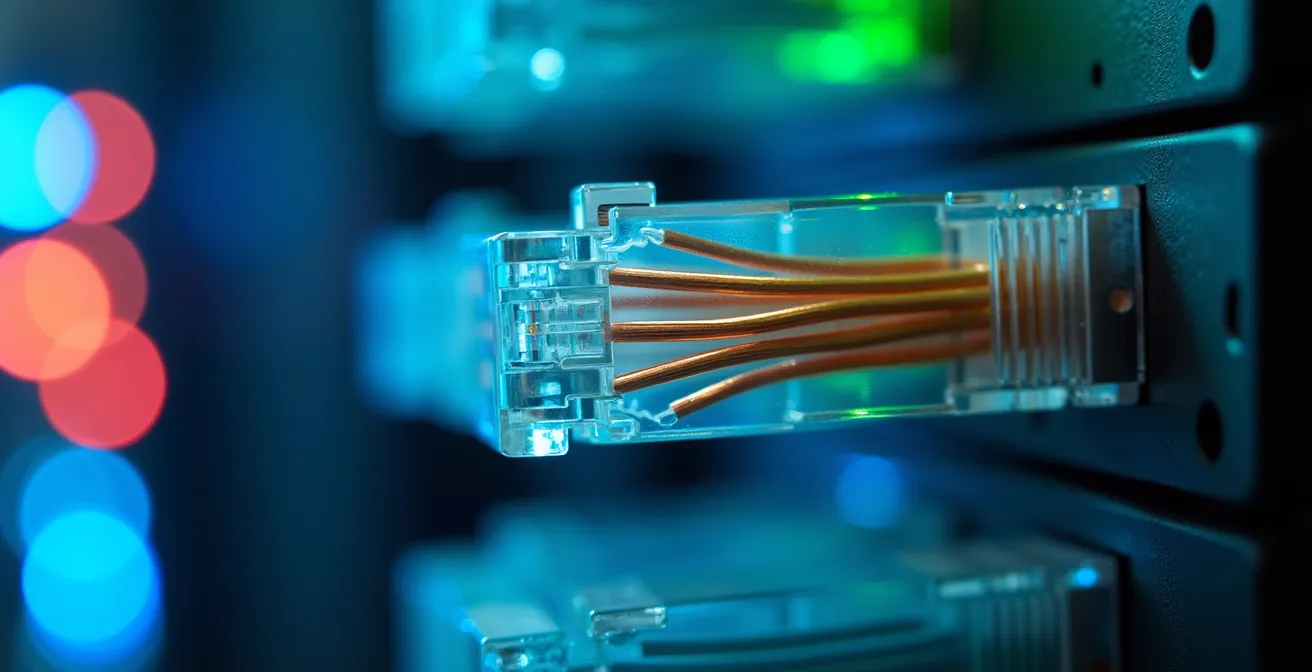 Sichere Cloud-Migration visualisiert durch abstrakte Serverraum-Transformation