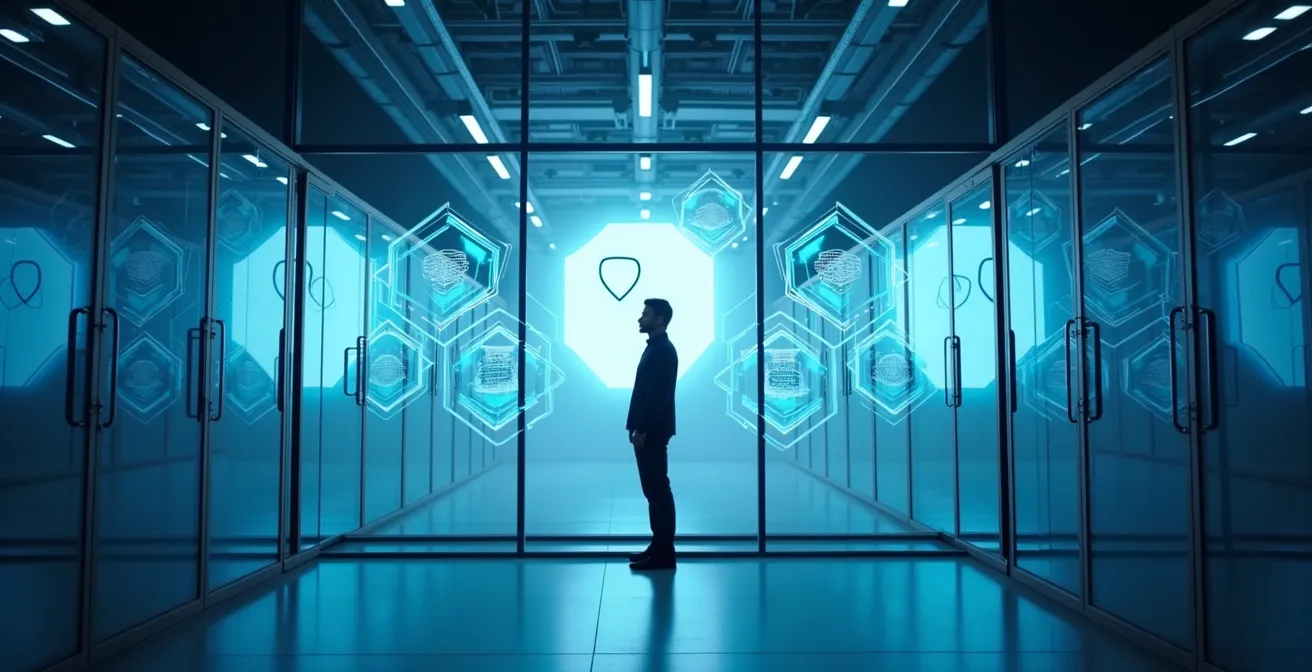 Visuelle Darstellung verschiedener Cloud-Sicherheitsarchitekturen, die Public, Private und Hybrid Cloud vergleicht.