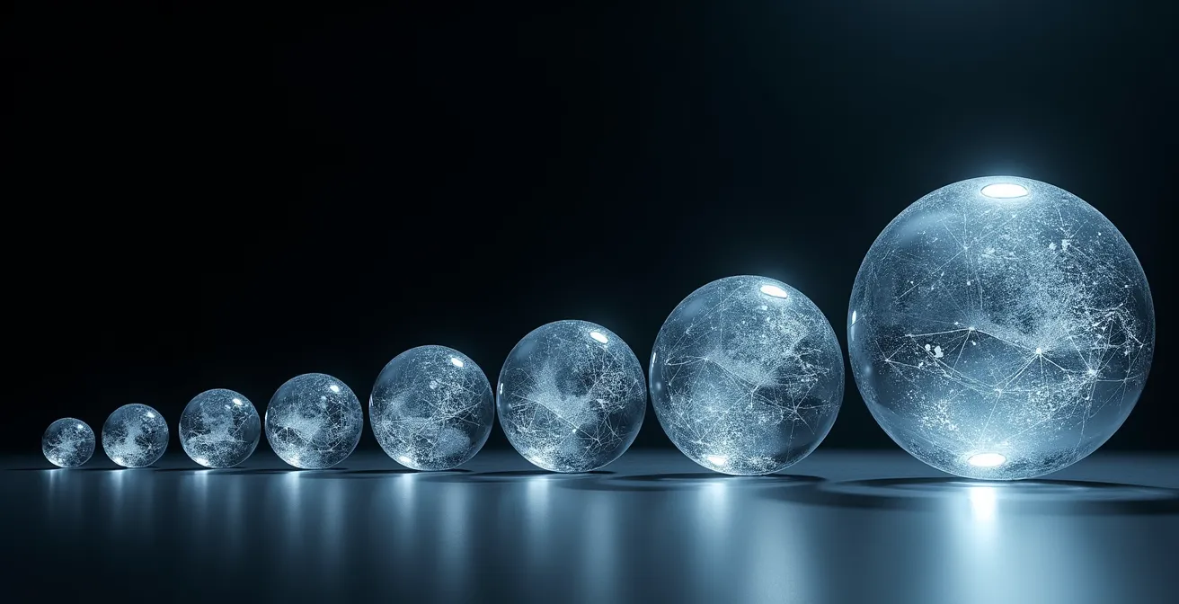 Abstrakte Darstellung einer Compliance-Kaskade in der Lieferkette, die zeigt, wie Anforderungen von grossen zu kleinen Einheiten fliessen.