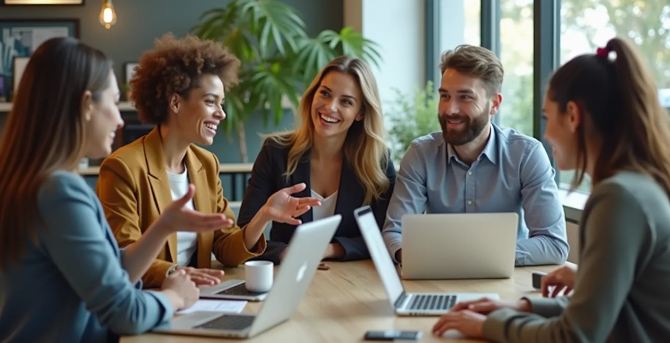 Junge Geschäftsleute in kollaborativer digitaler Arbeitsumgebung