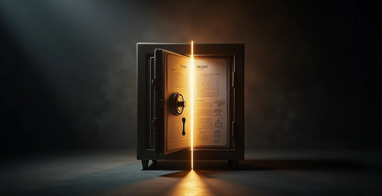 Visualisierung einer hybriden Schutzstrategie zwischen Patent und Geschäftsgeheimnis