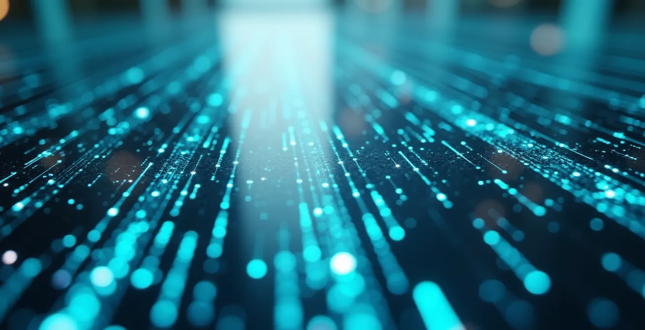 Abstraktes und stilisiertes Monitoring-Dashboard, das die Überwachung von Reputationsdaten als Frühwarnsystem symbolisiert.