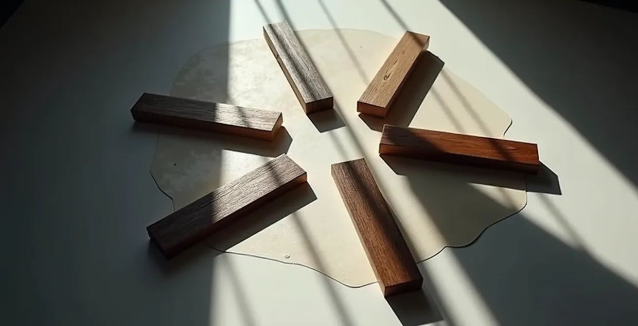 Symbolische Darstellung einer Wegkreuzung mit abstrakten geometrischen Formen