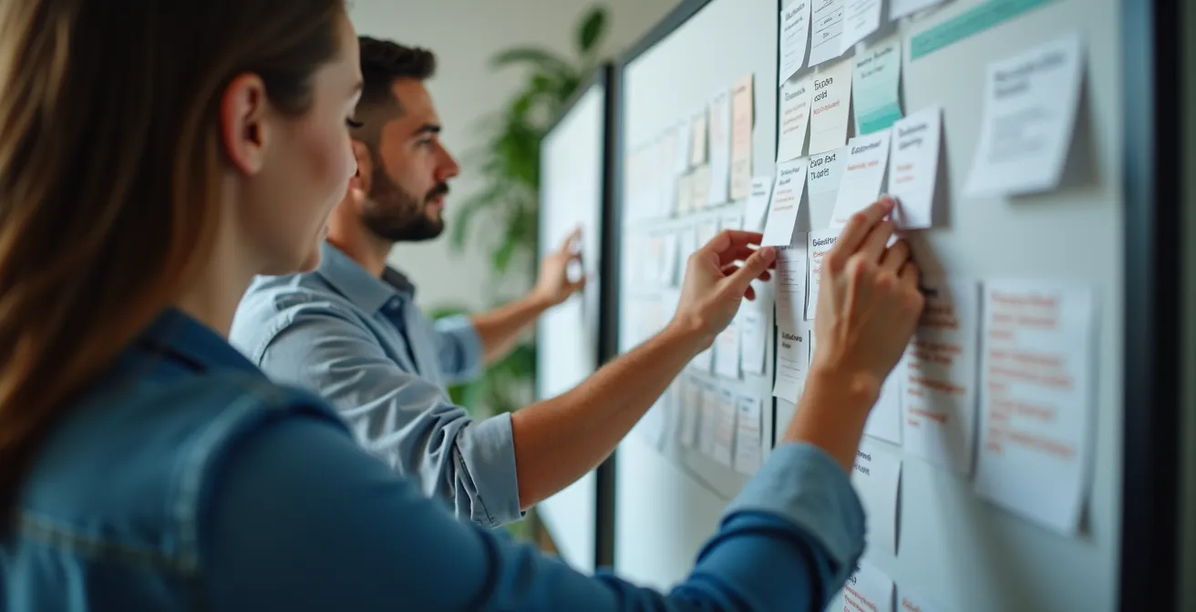 Team arbeitet autonom mit Pull-System am Kanban-Board