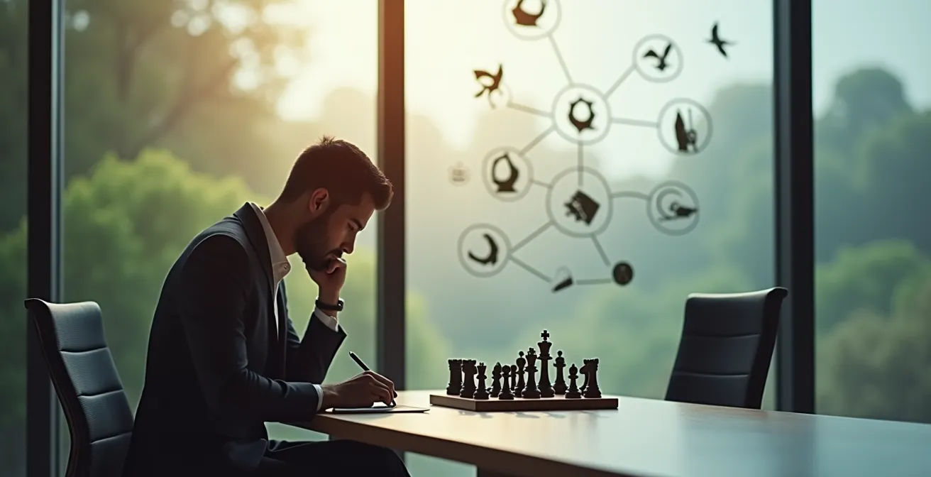 Unternehmer in ruhiger Arbeitsumgebung bei strategischer Planung